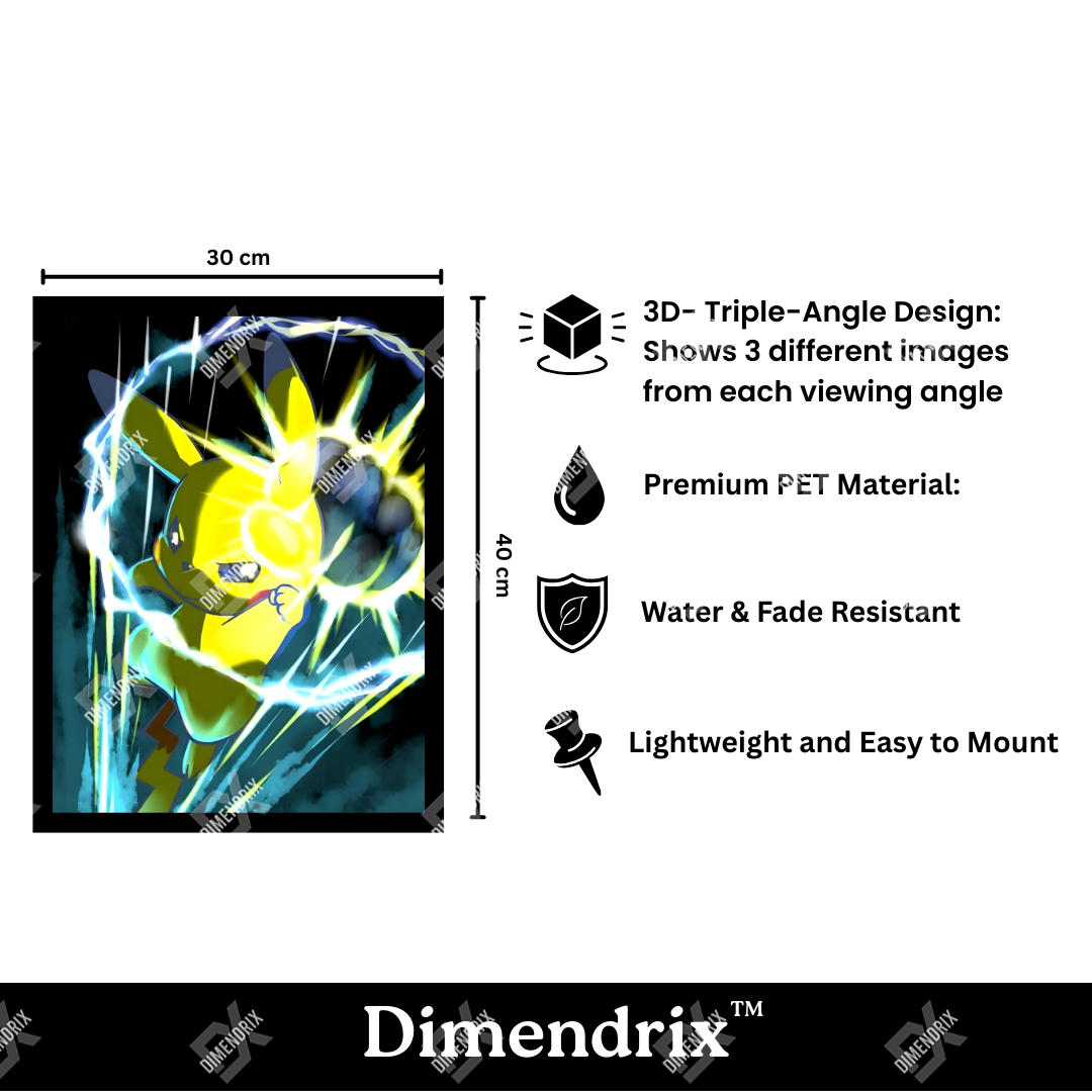 Pikachu Thunderbolt Pokemon 3D Lenticular Poster Dimendrix Pikachu Thunderbolt Pokemon 3D Lenticular Poster Dimendrix